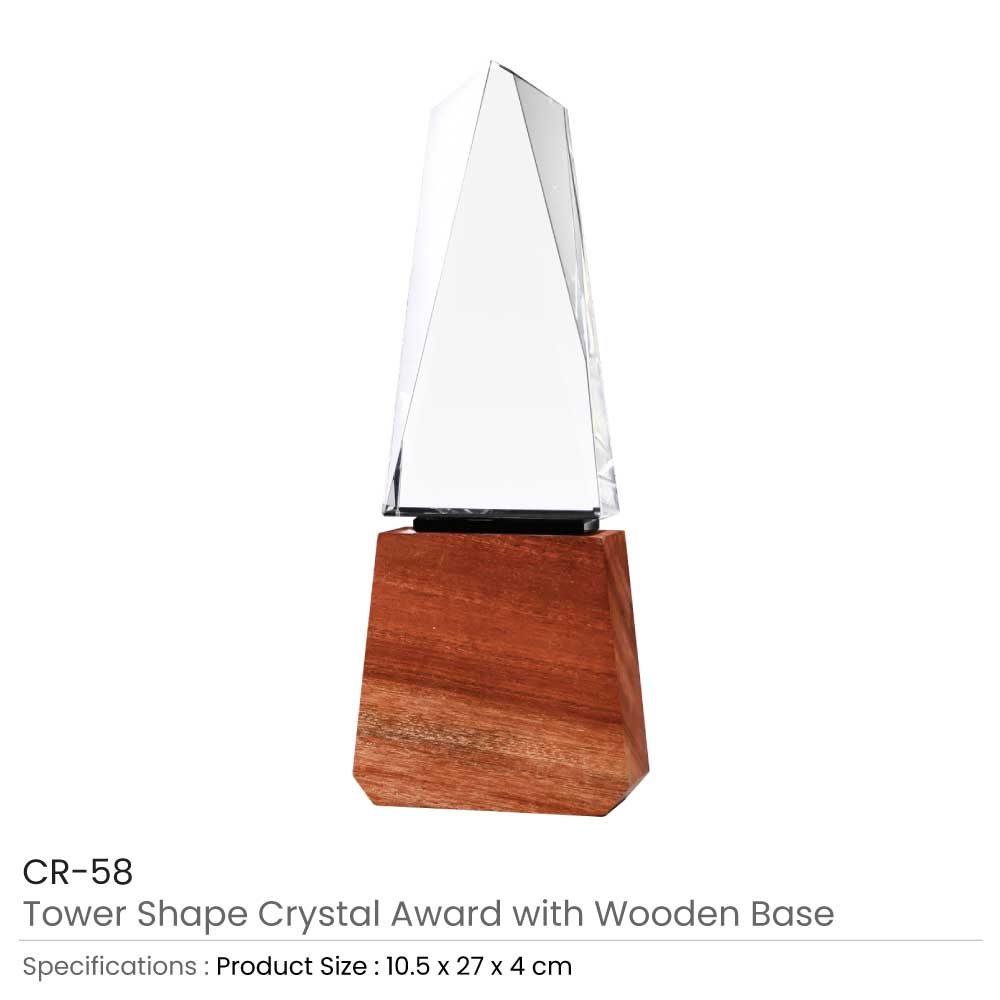 38635 - Tower-Shape-Crystal-Awards-with-Wooden-Base-CR-58-Details