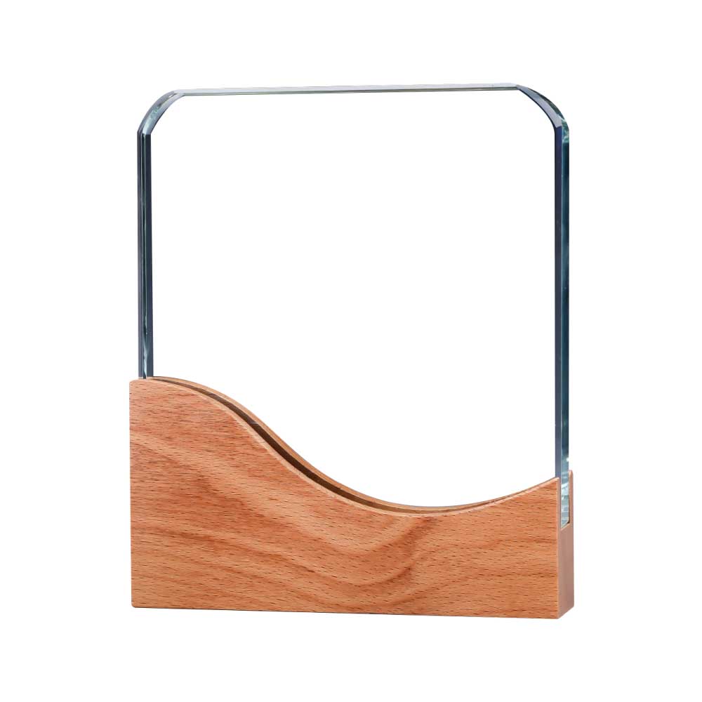 38623 - Square-Crystal-Award-with-Wooden-Base-CR-56-Blank