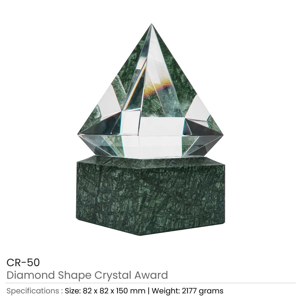 Diamond Shaped Crystal Awards with Marble Base