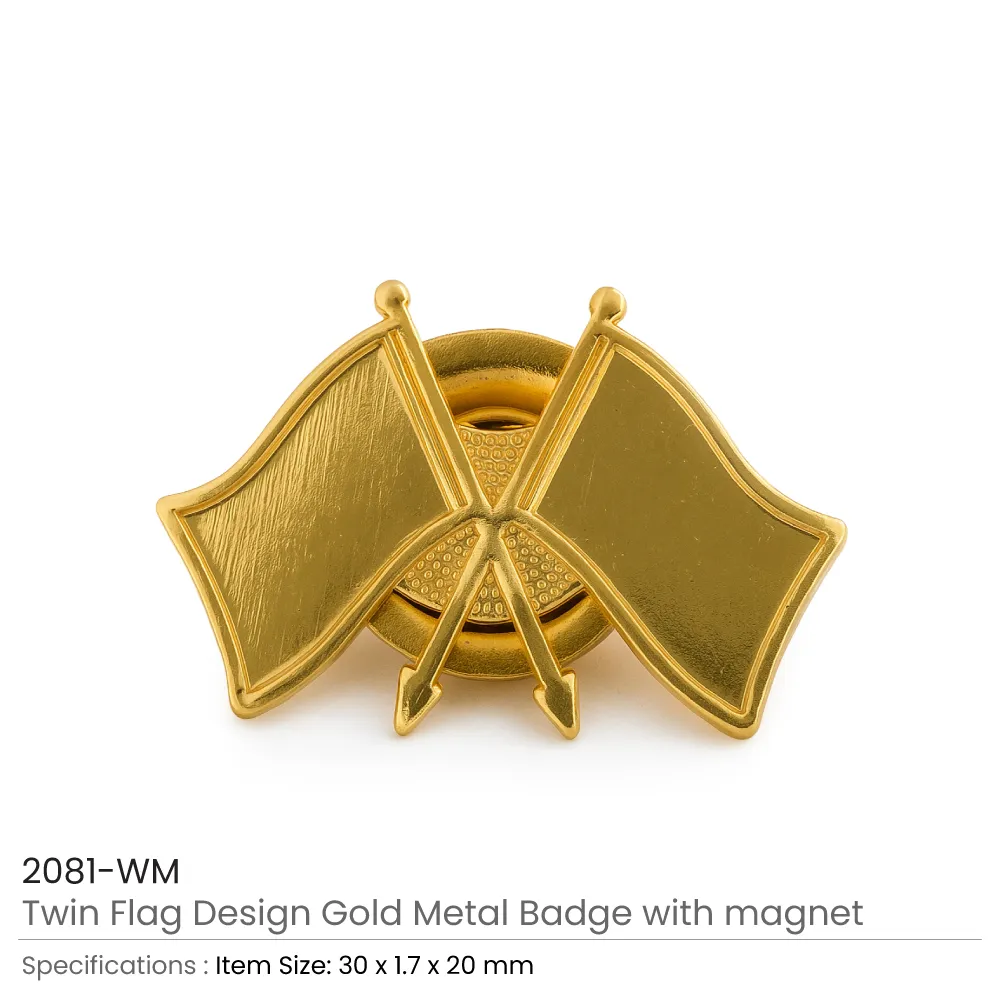 Twin Flag Metal Badges Golden Imprint Your Country Flag