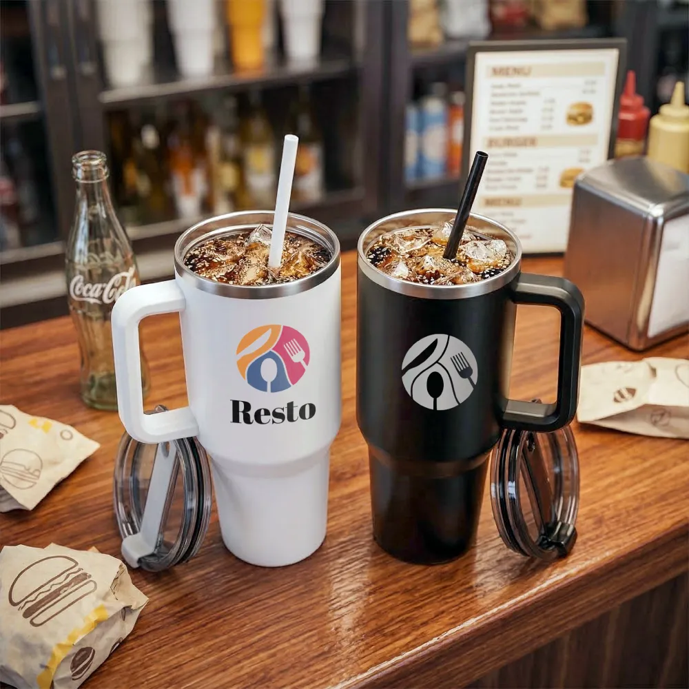 Tumblers with Handle and Straw in Stainless Steel 1200ml