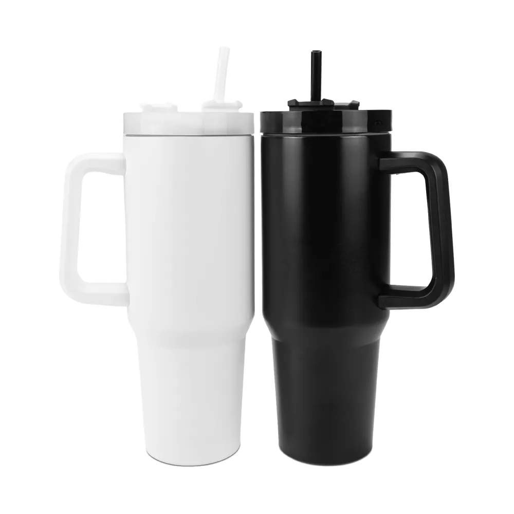 Tumblers with Handle and Straw in Stainless Steel 1200ml