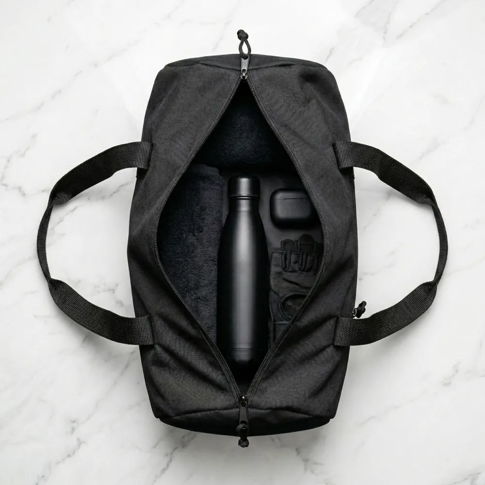 Duffle Gym Bags in Black with Zipper Closure