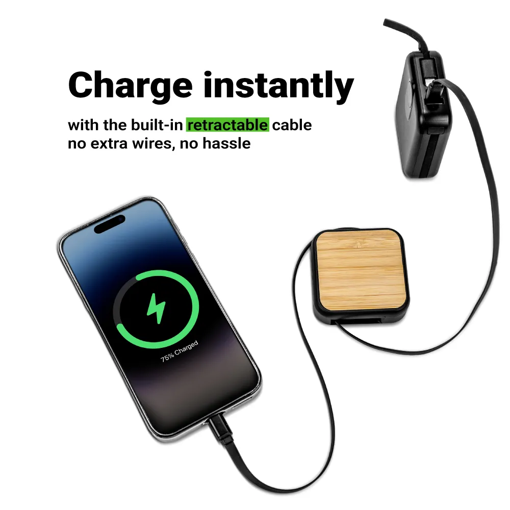 Retractable Charging Cable Set with Bamboo Top – 60W Fast Charging