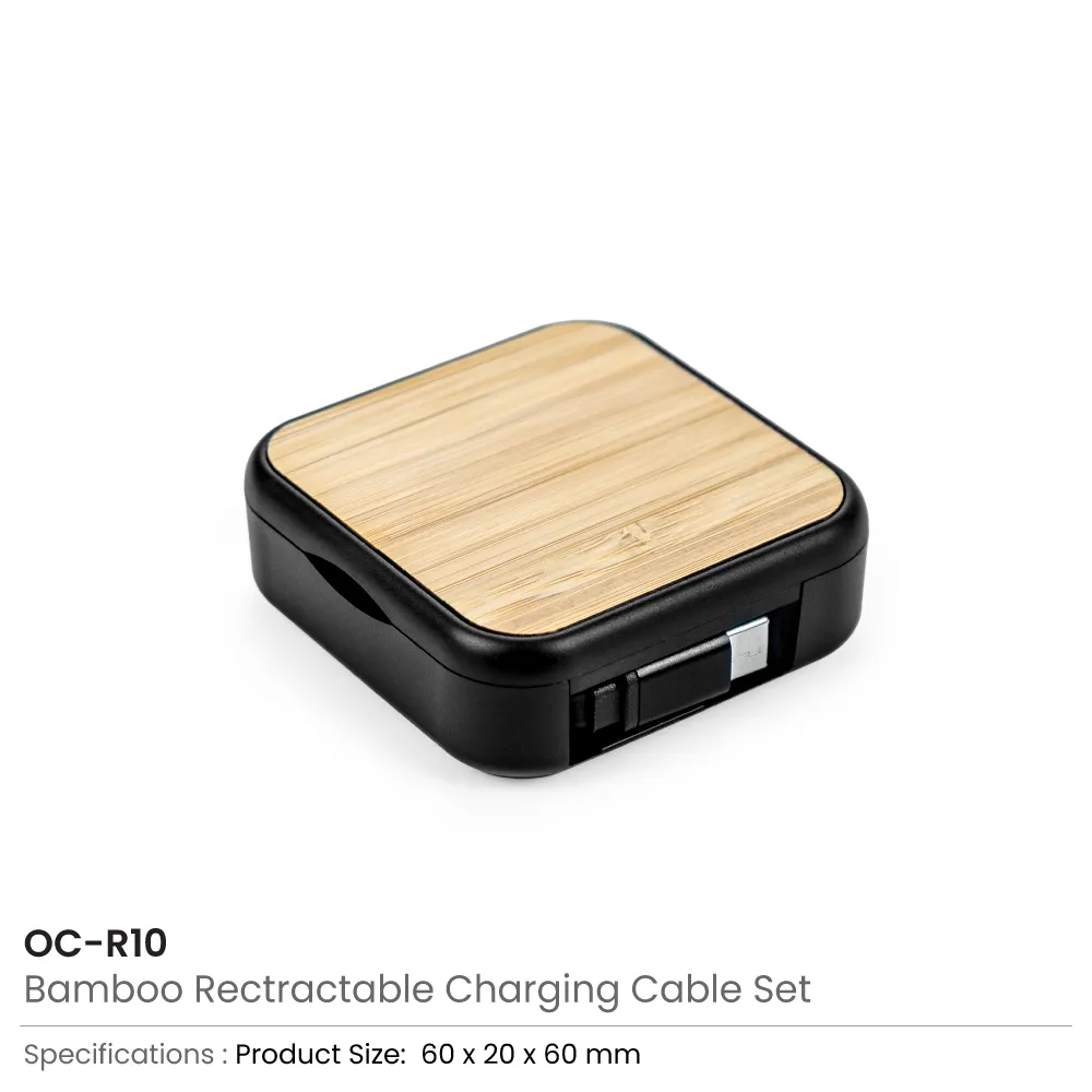 Retractable Charging Cable Set with Bamboo Top – 60W Fast Charging