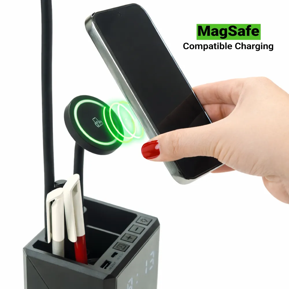 Multi-functional Desk Lamp with Wireless Charger and Clock