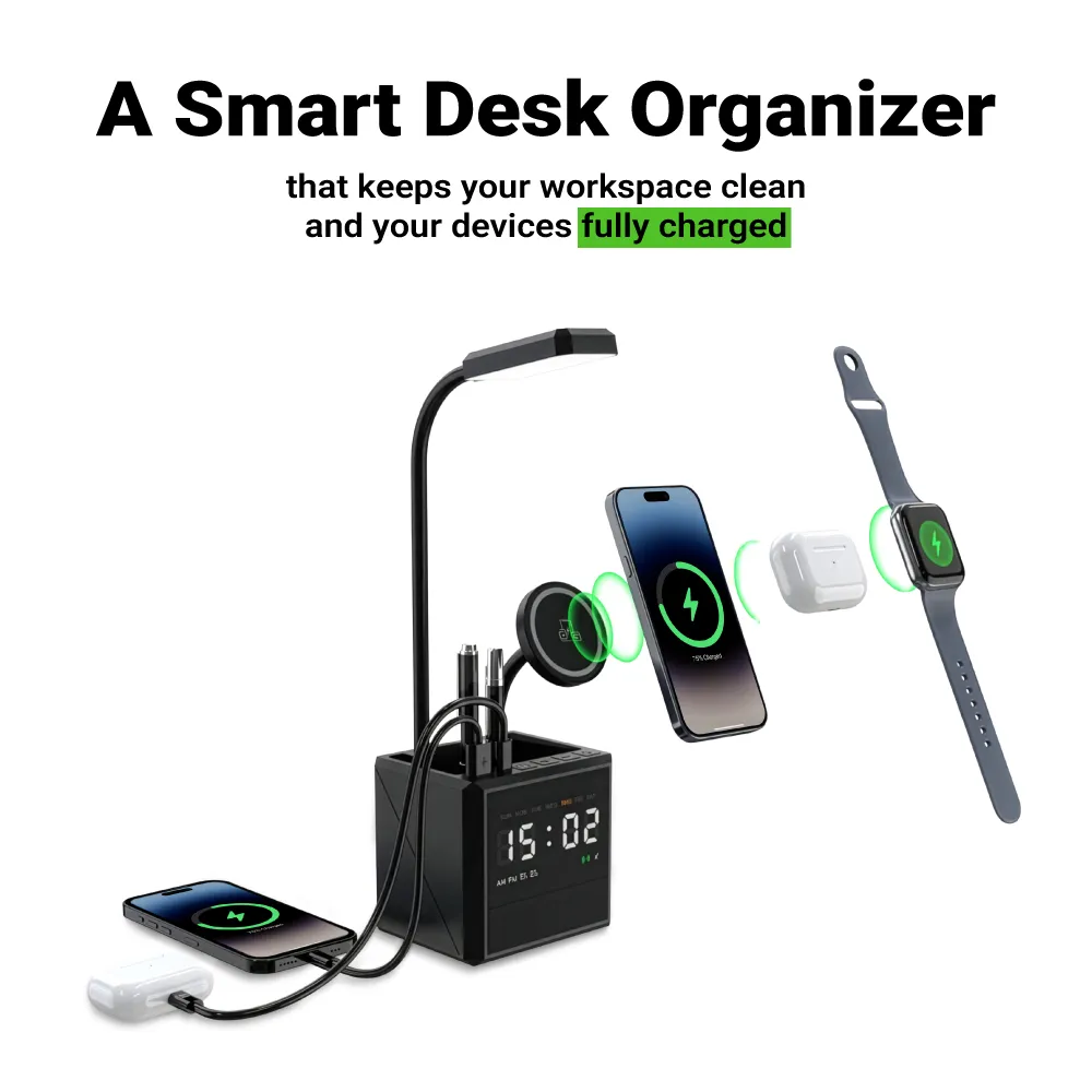 Multi-functional Desk Lamp with Wireless Charger and Clock