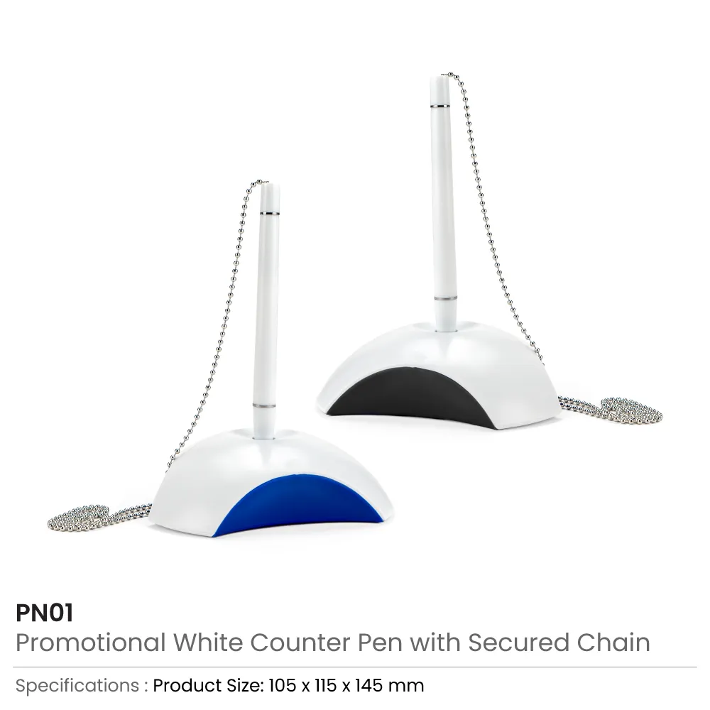 Counter Pen with Base Holder and Secured Chain – Blue Ink