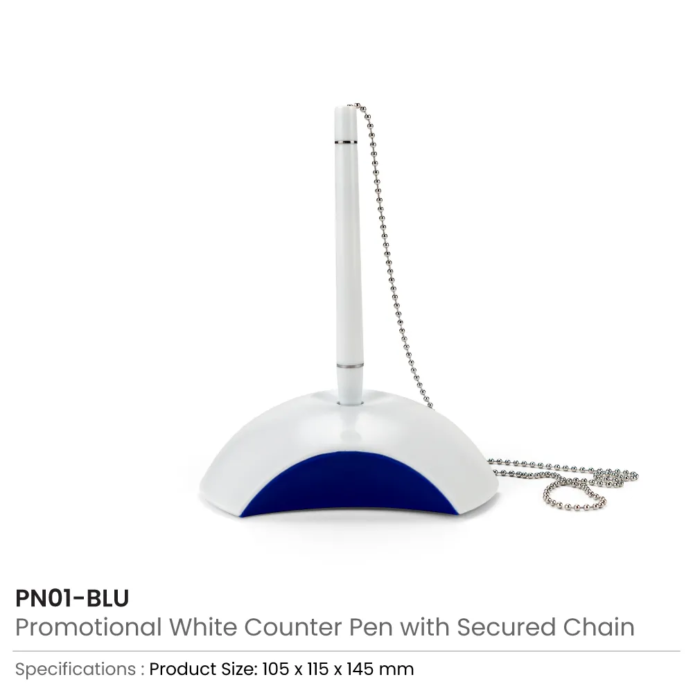 Counter Pen with Base Holder and Secured Chain – Blue Ink