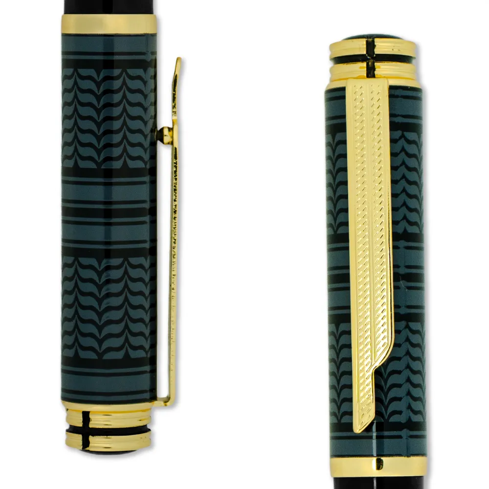 Arabic Traditional Bisht Design Metal Pens, Glossy Black with Gold Outline