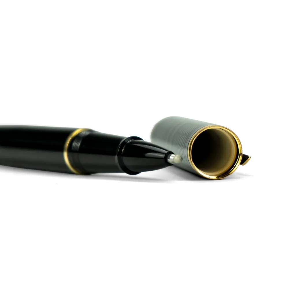 Arabic Traditional Bisht Design Metal Pens, Glossy Black with Gold Outline