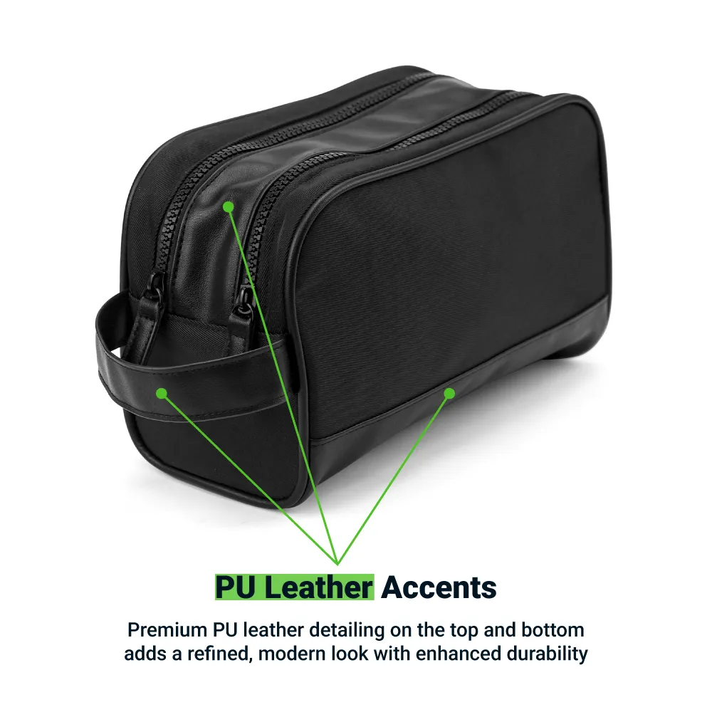 Twill Fabric Utility Pouch with PU Handle and 2 Main Zipper Compartments