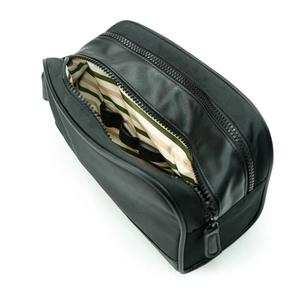 Twill Fabric Utility Pouch with PU Handle and 2 Main Zipper Compartments
