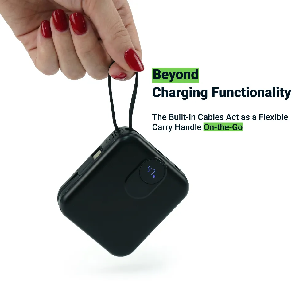 Fast Charging Digital Powerbank 38.5Wh with Built-in Type-C and Lightning Cable, 10000 mAh