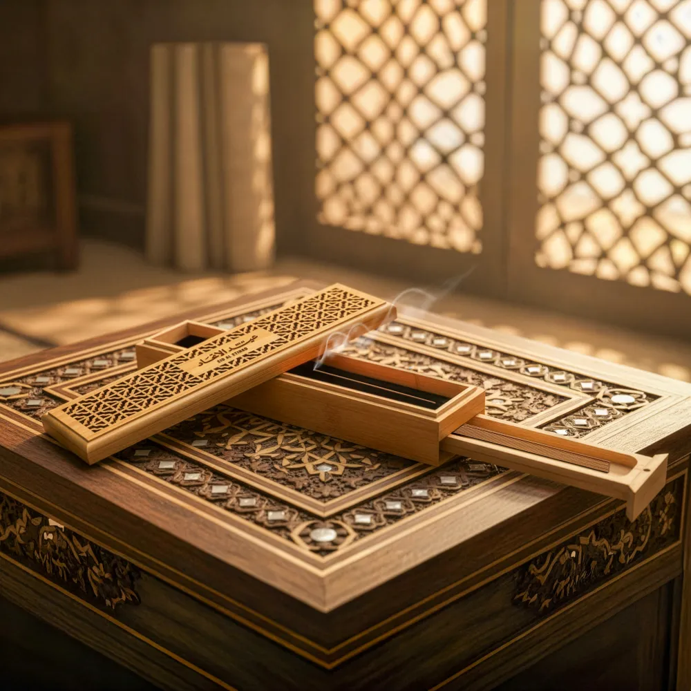 Wooden Incense Burner Holder with Drawer Includes 10 Pcs Oud Sticks