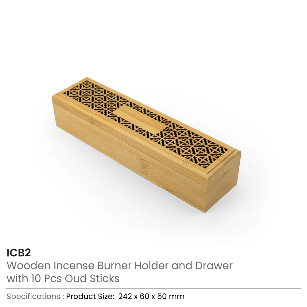 Wooden Incense Burner Holder with Drawer Includes 10 Pcs Oud Sticks