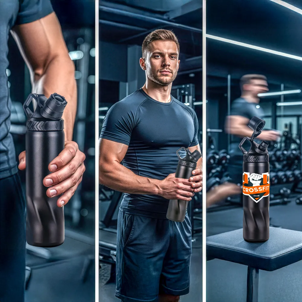 Stainless Steel Water Bottles in Black Matte, Double Wall, 620ml