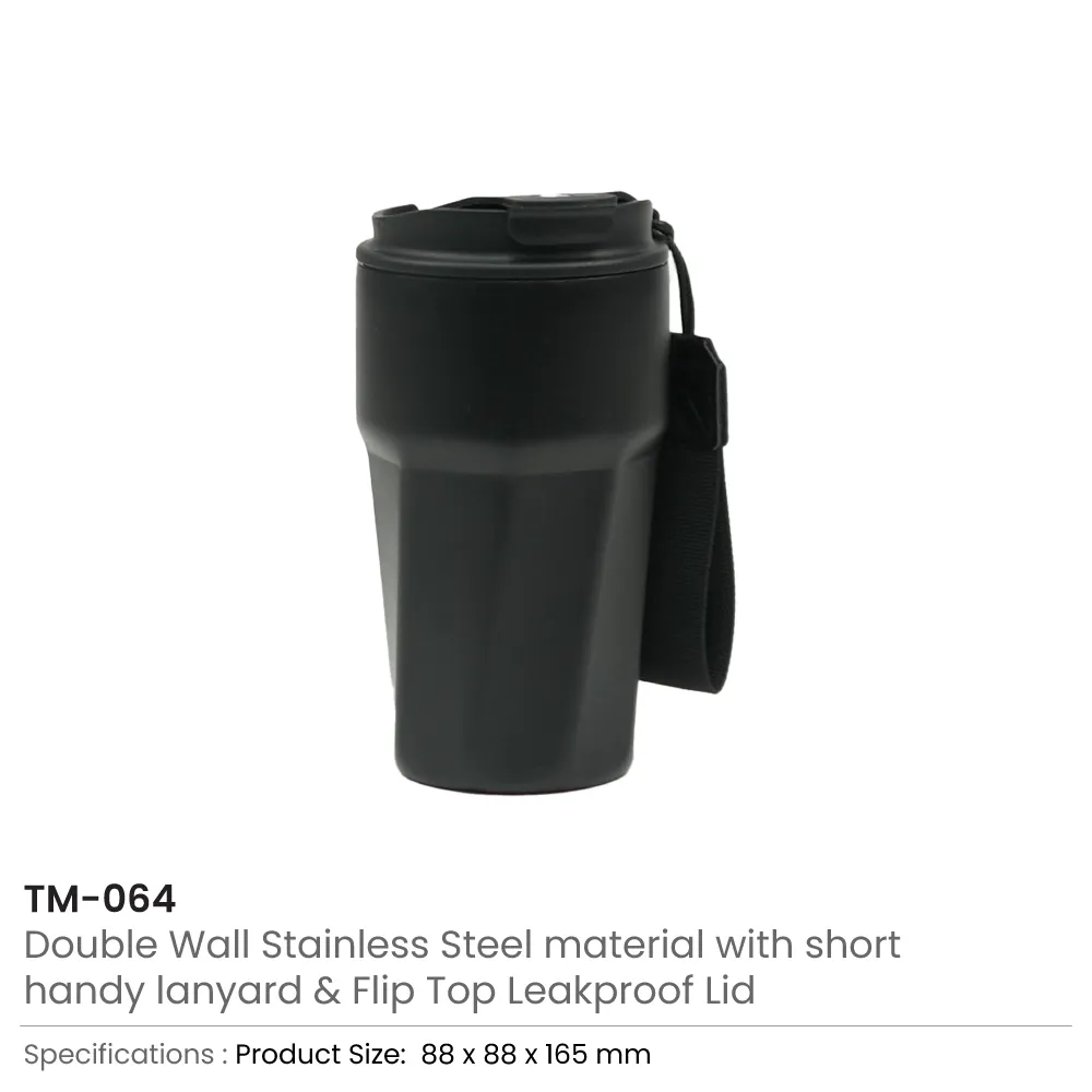 Tumblers with Lanyard in Double Wall Stainless Steel 480ml