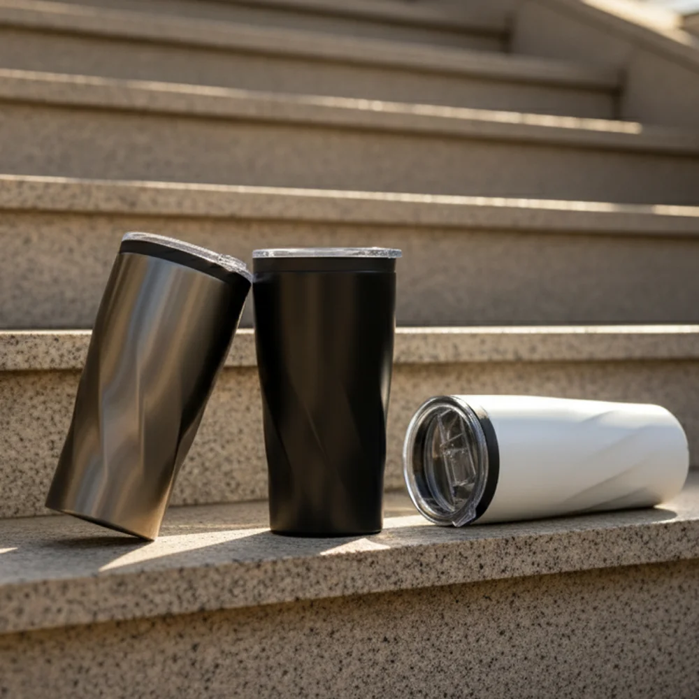 Double Wall SS Tumblers with PP Interior and Transparent Lid 580ml