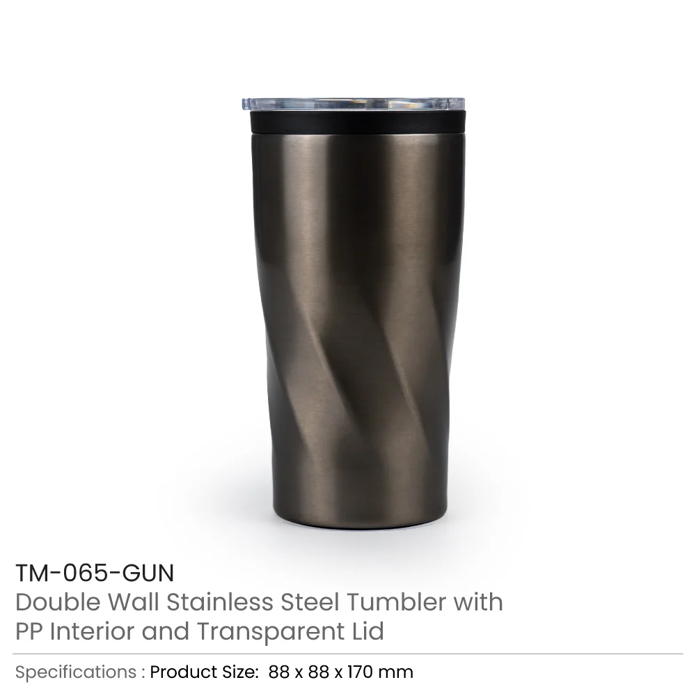 Double Wall SS Tumblers with PP Interior and Transparent Lid 580ml