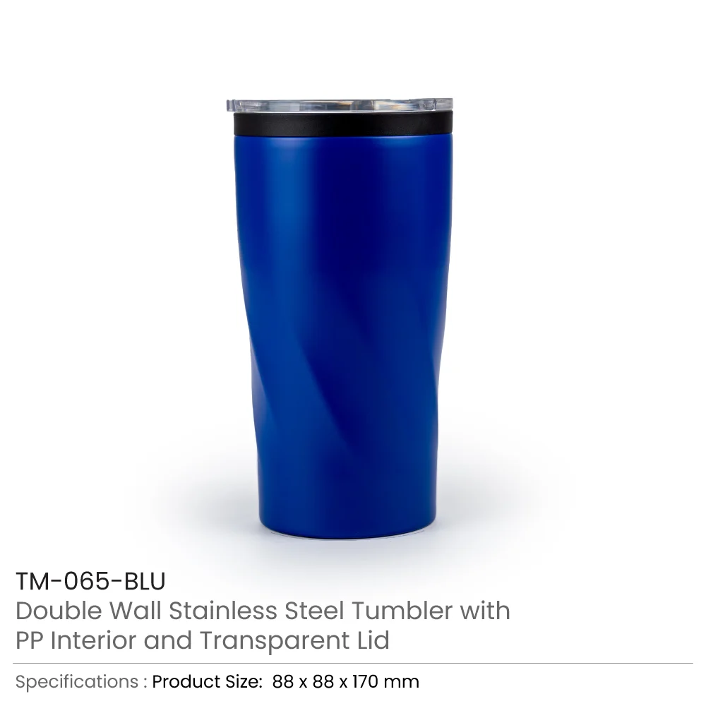 Double Wall SS Tumblers with PP Interior and Transparent Lid 580ml