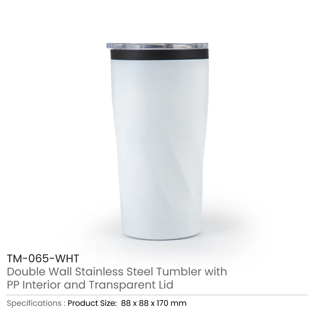 Double Wall SS Tumblers with PP Interior and Transparent Lid 580ml