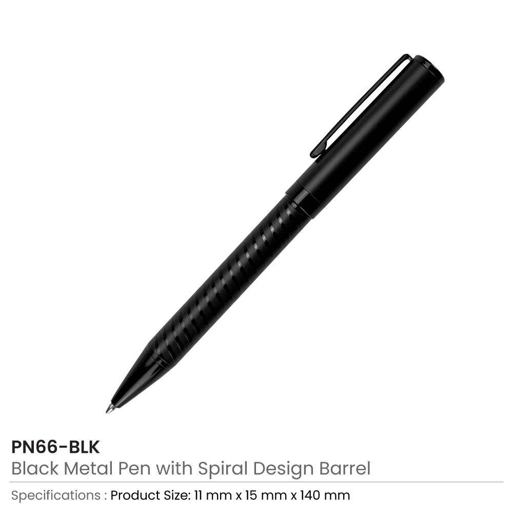 Black Metal Pens with Spiral Design Barrel