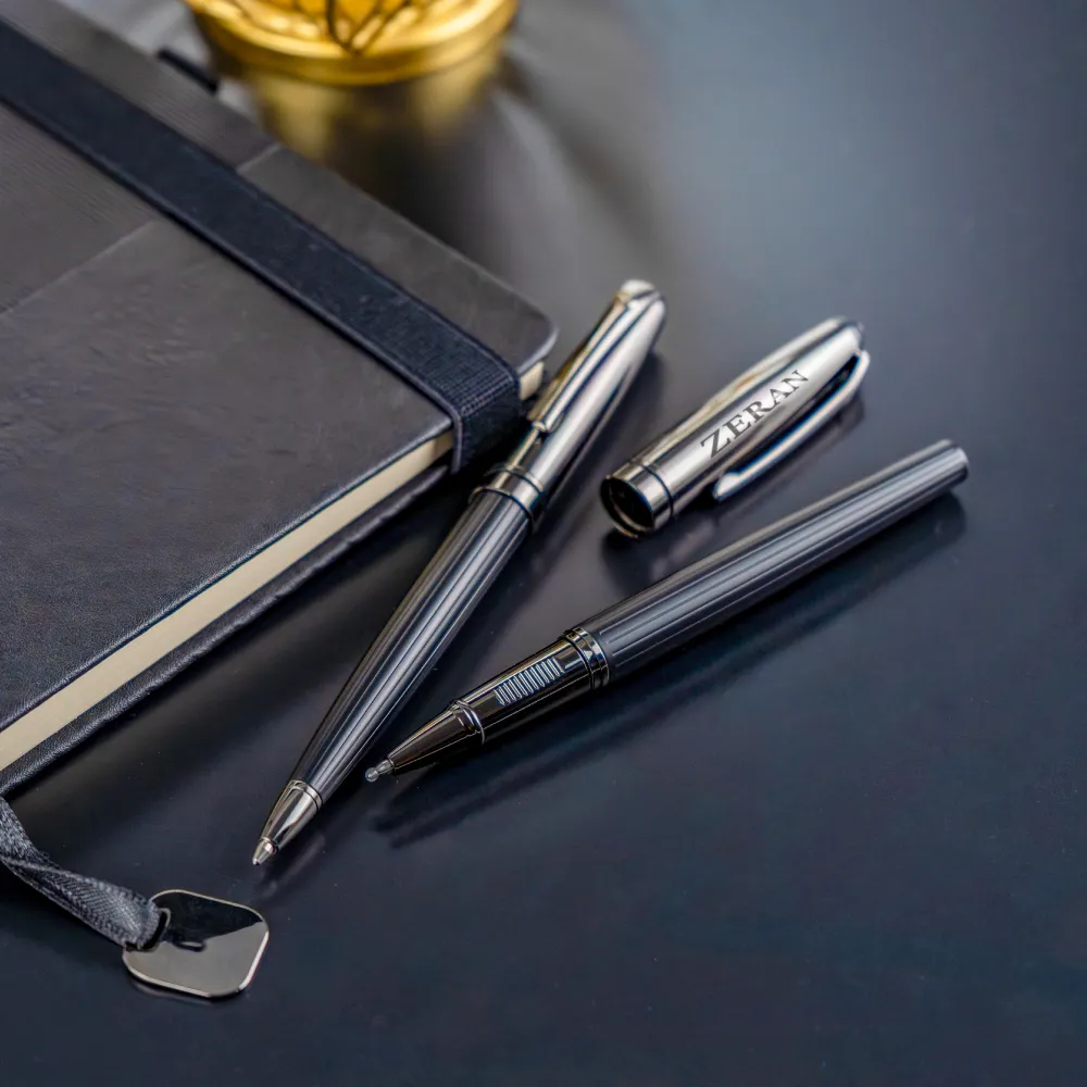 Black Metal Pen Set with Matte & Glossy Finish in PU Leather Box