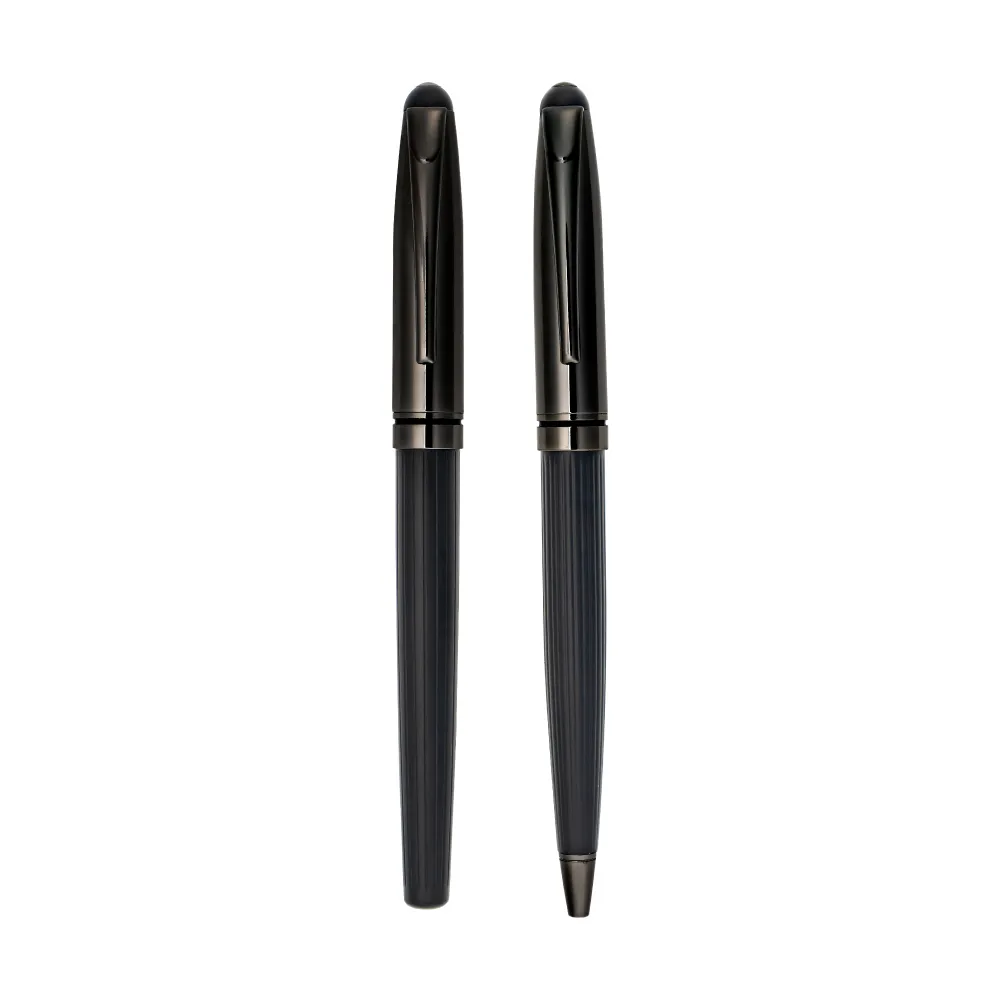 Black Metal Pen Set with Matte & Glossy Finish in PU Leather Box