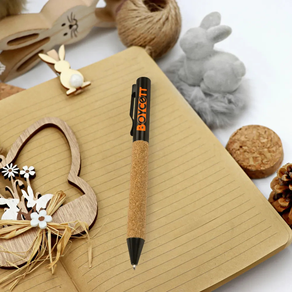 Eco-friendly Metal Pens Black with Cork Barrel and Black Ink