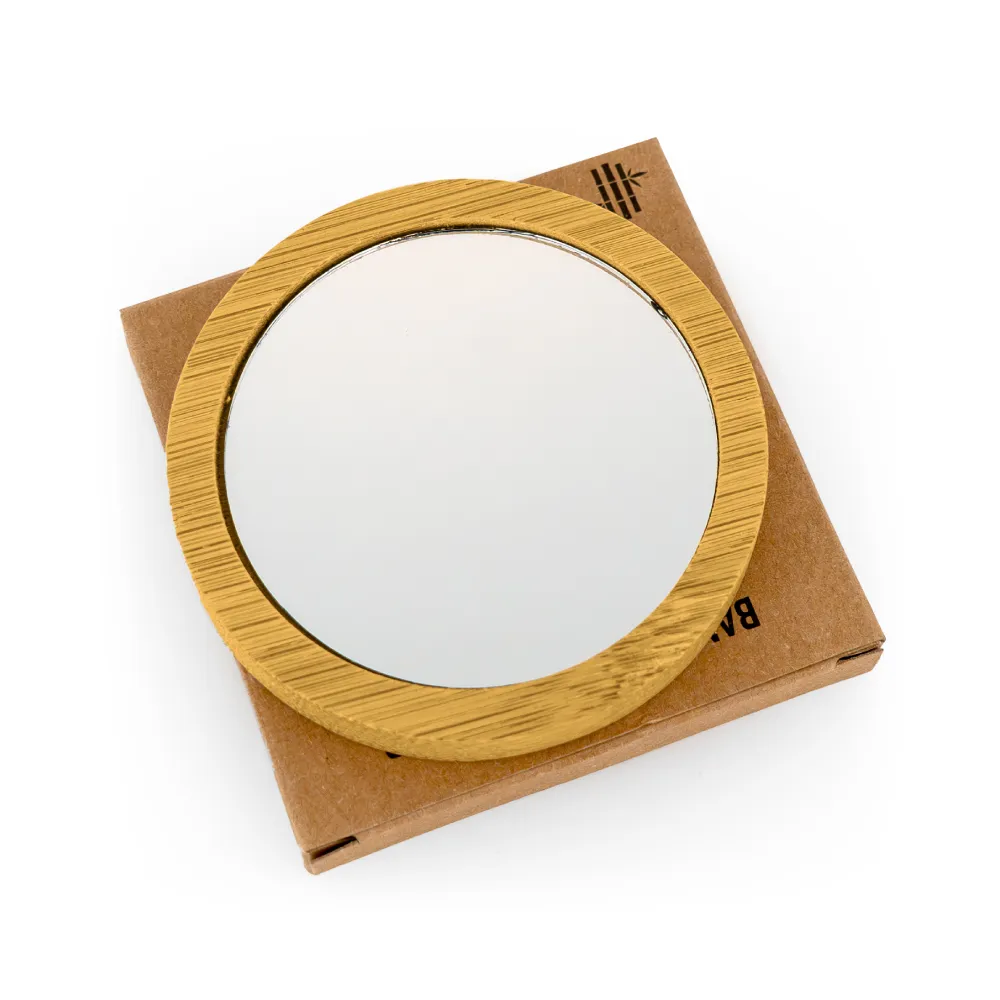 Bamboo Pocket Mirrors in Round-shaped, Lightweight & Portable