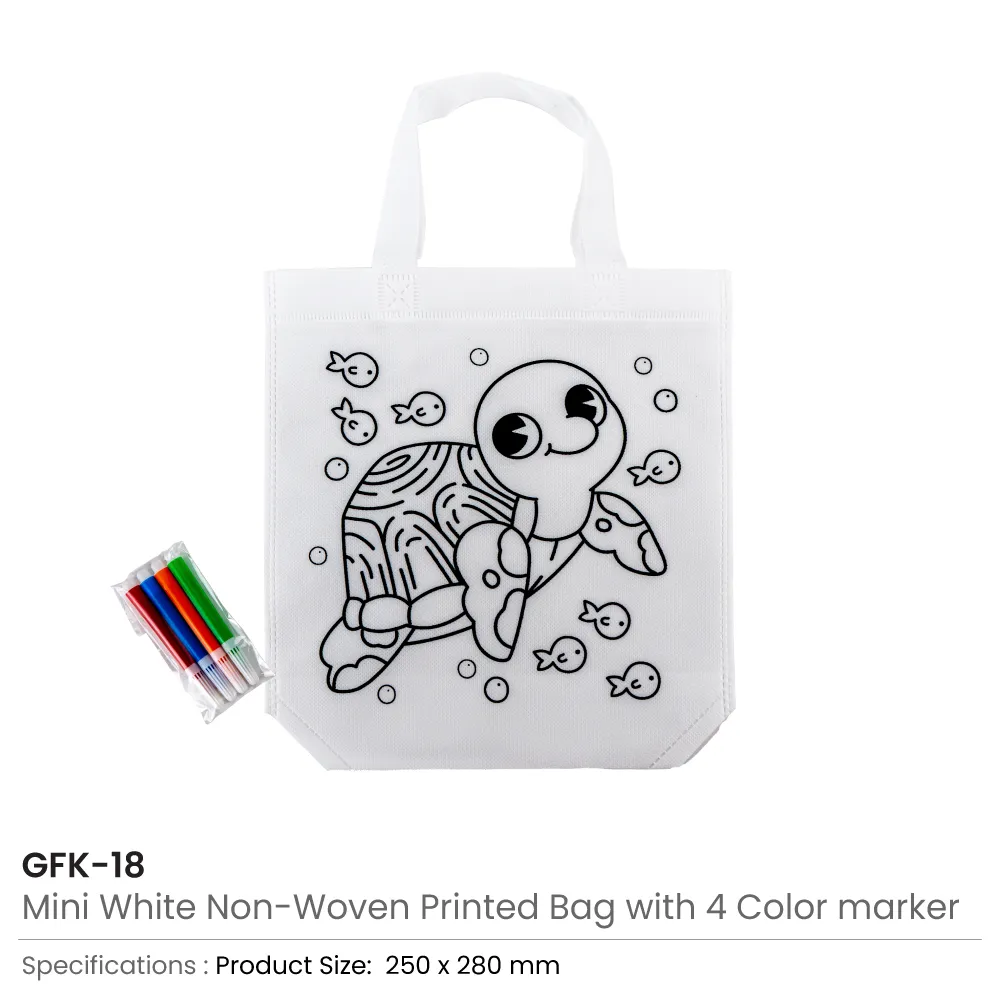 Mini Non-woven Bags 100GSM with 4Color Markers & Imprinted Turtle Outline