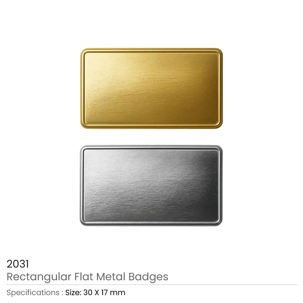 Rectangular Flat Metal Badges with Magnet Attachment