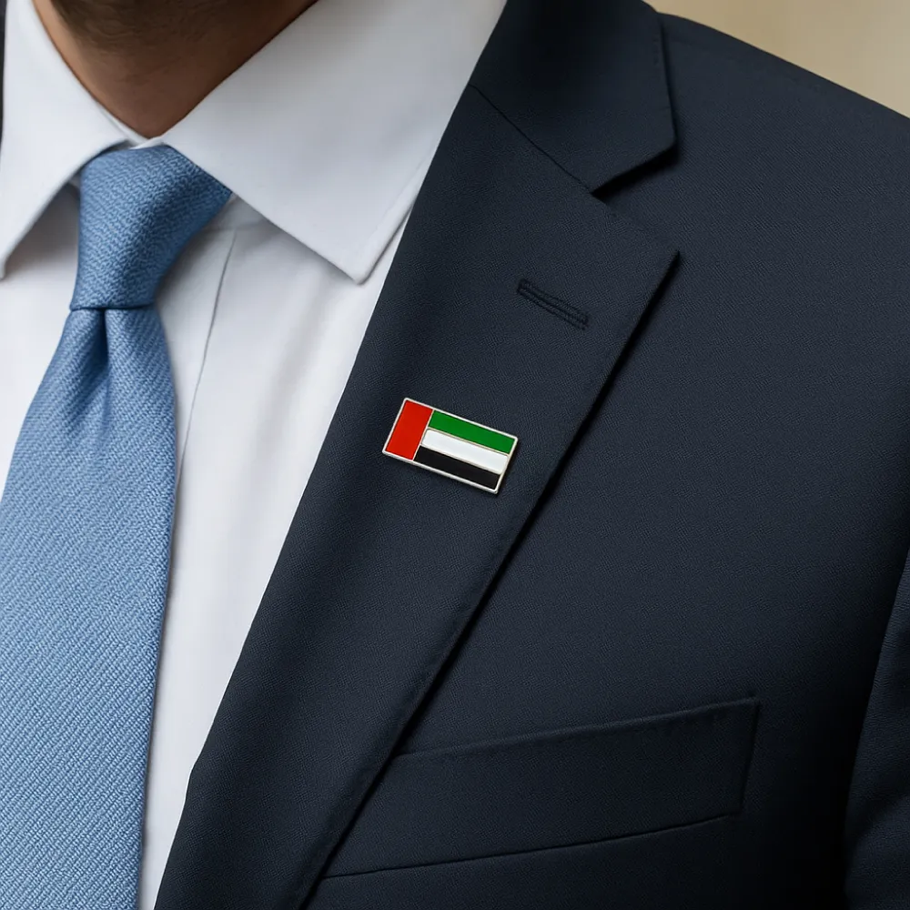 UAE Flag Metal Badges Rectangle with Magnet Attachment