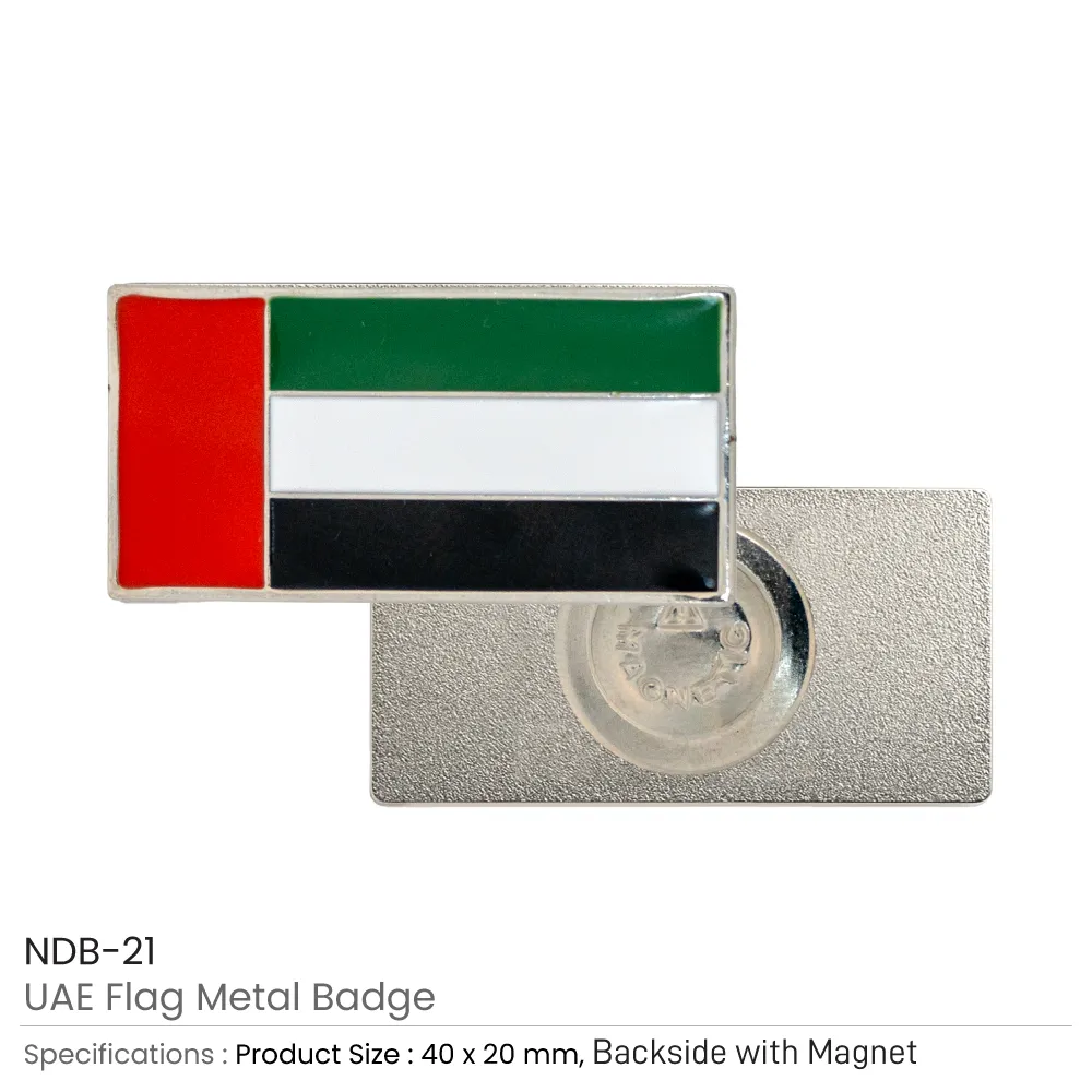 UAE Flag Metal Badges Rectangle with Magnet Attachment