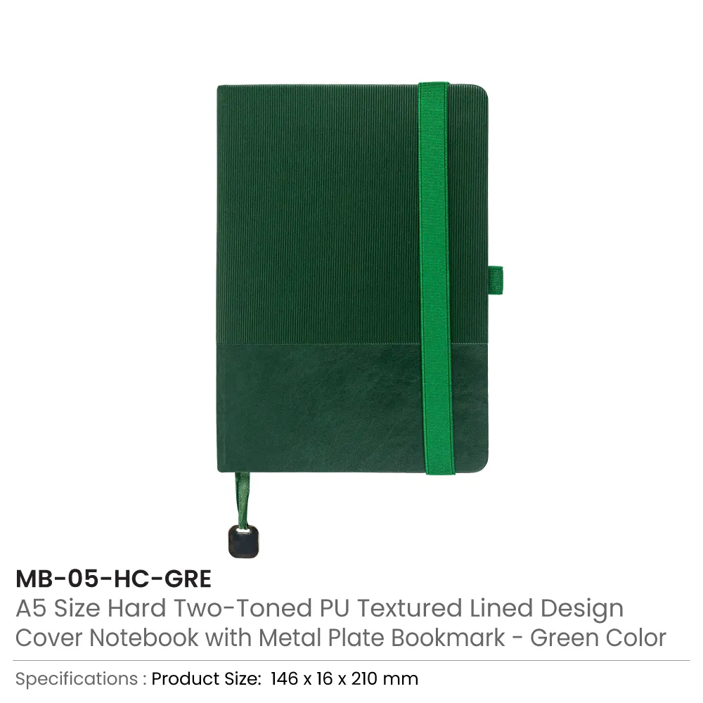 Hard Cover PU Notebooks in A5 Size with Metal Plate Bookmark