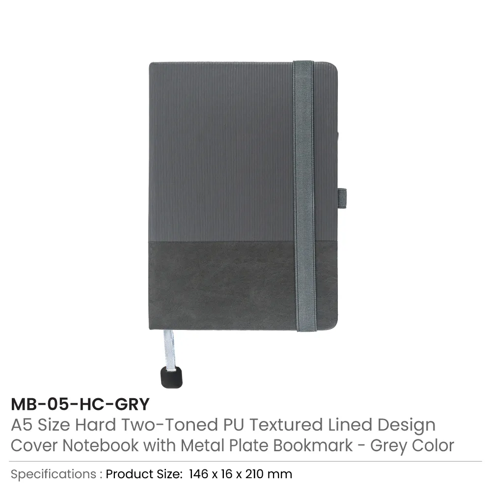 Hard Cover PU Notebooks in A5 Size with Metal Plate Bookmark