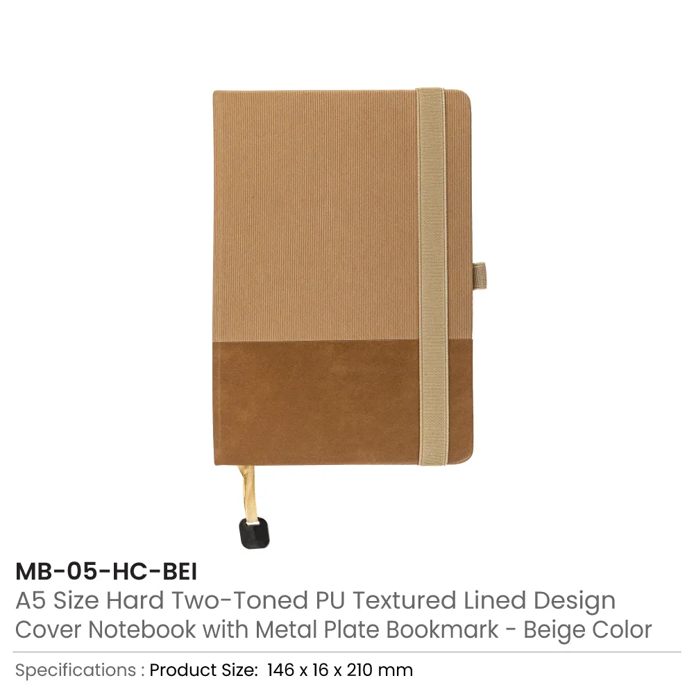 Hard Cover PU Notebooks in A5 Size with Metal Plate Bookmark