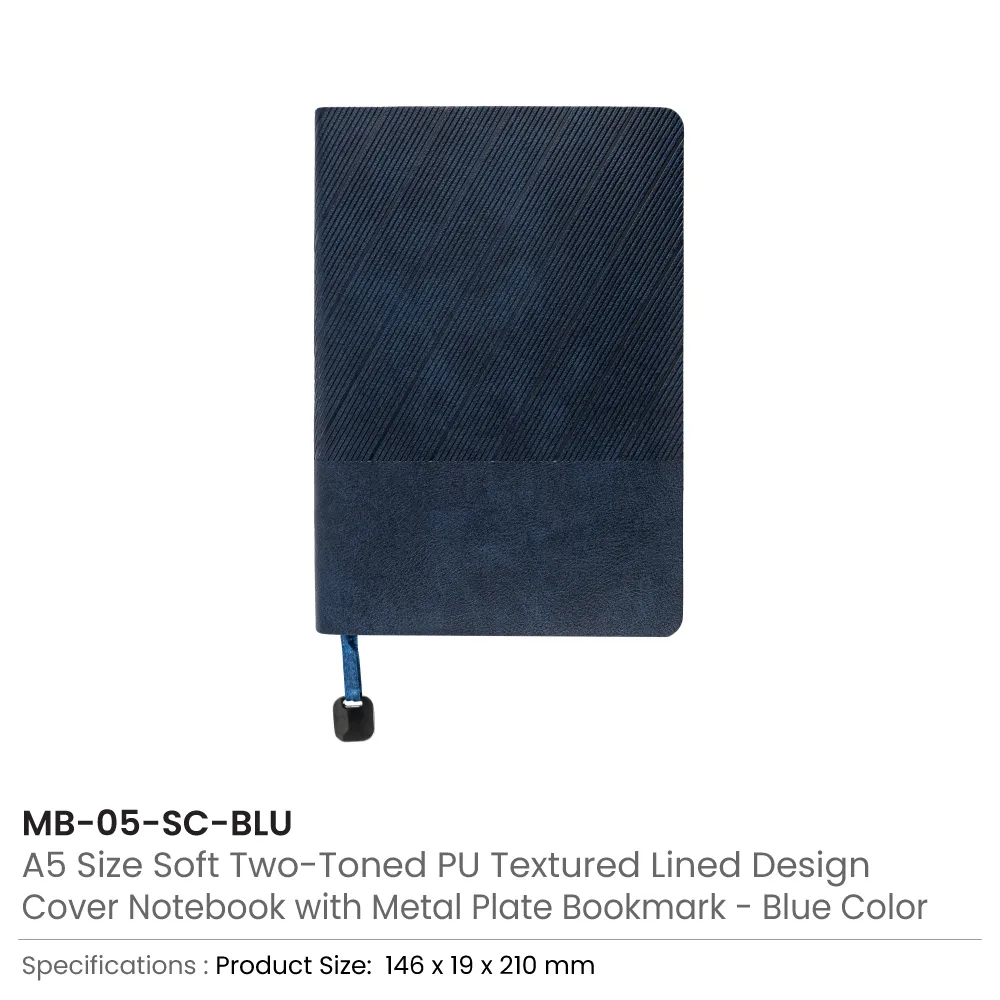 Soft PU Cover Notebooks in A5 Size with Metal Plate Bookmark