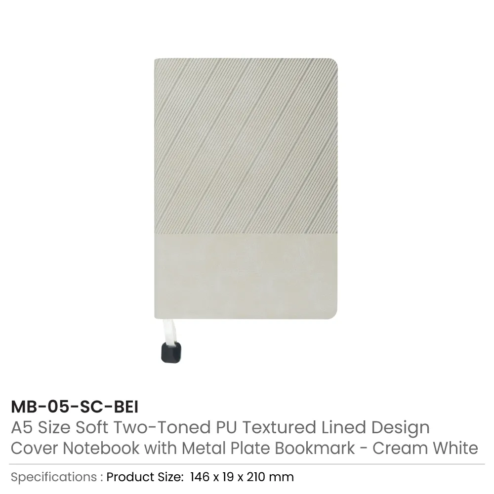 Soft PU Cover Notebooks in A5 Size with Metal Plate Bookmark