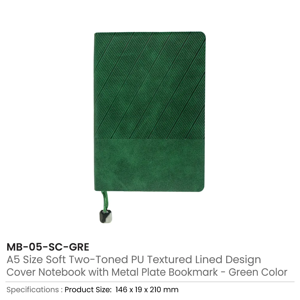Soft PU Cover Notebooks in A5 Size with Metal Plate Bookmark