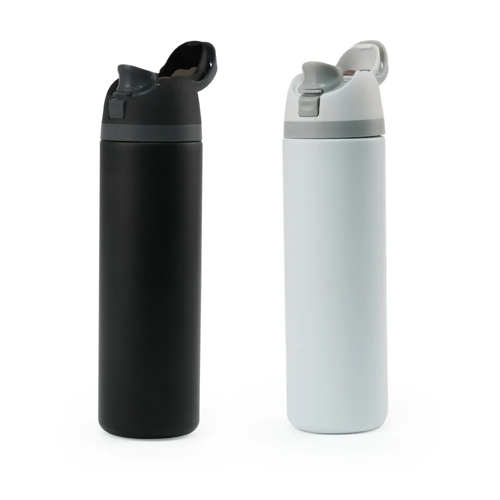 SS Bottles with Straw & Push Button Lid - Double-Wall Vacuum, 1Liter