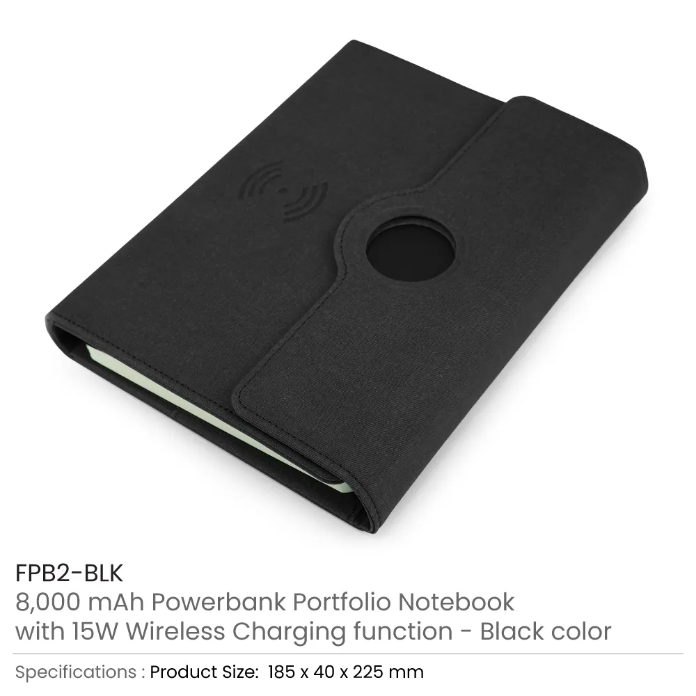 Powerbank Portfolio Notebook, 8000 mAh, with 15W Wireless Charging
