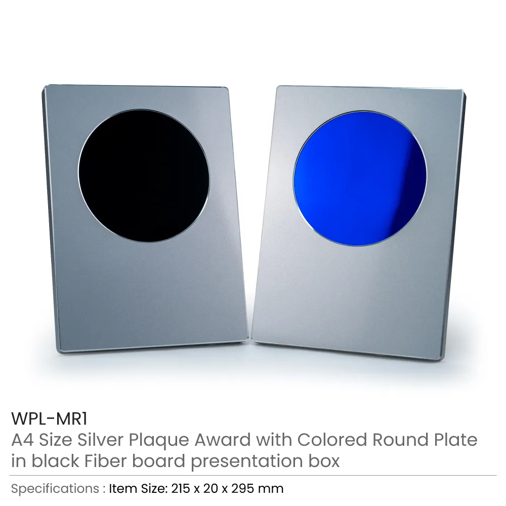 A4 Aluminum Award Plaques with Round Colored Plate and Stand
