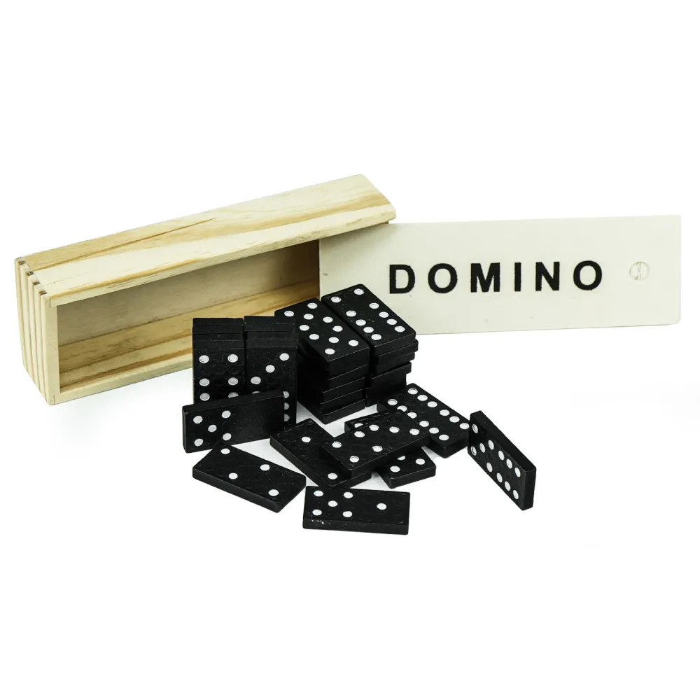 Domino Set Game in Wooden Slide Box – 28 Black Wooden Pieces
