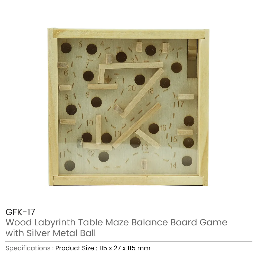 Wooden Maze Board Game with Silver Metal Ball – Labyrinth Balance Puzzle