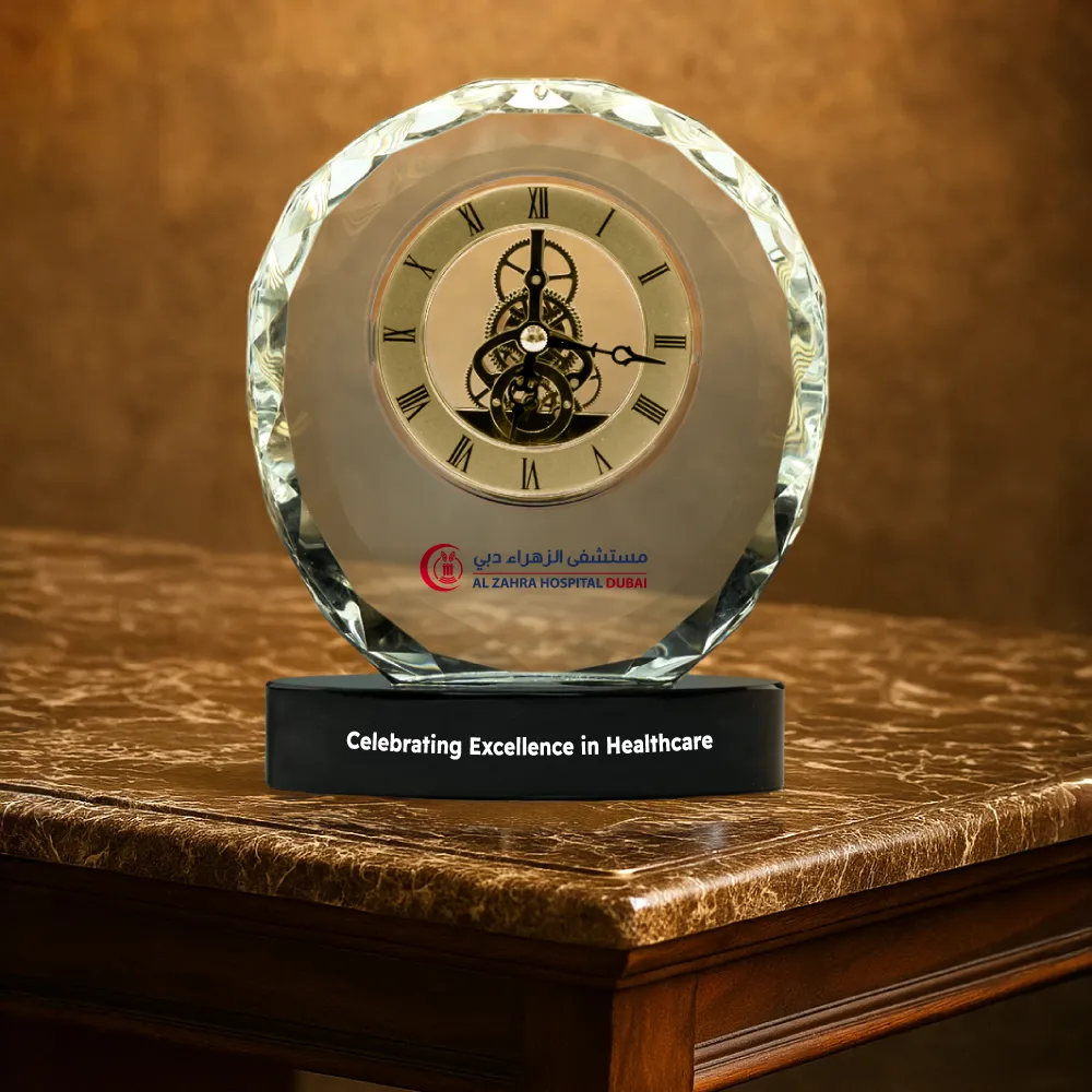 Round Crystal Clock Awards with Oval Glass Base in Box