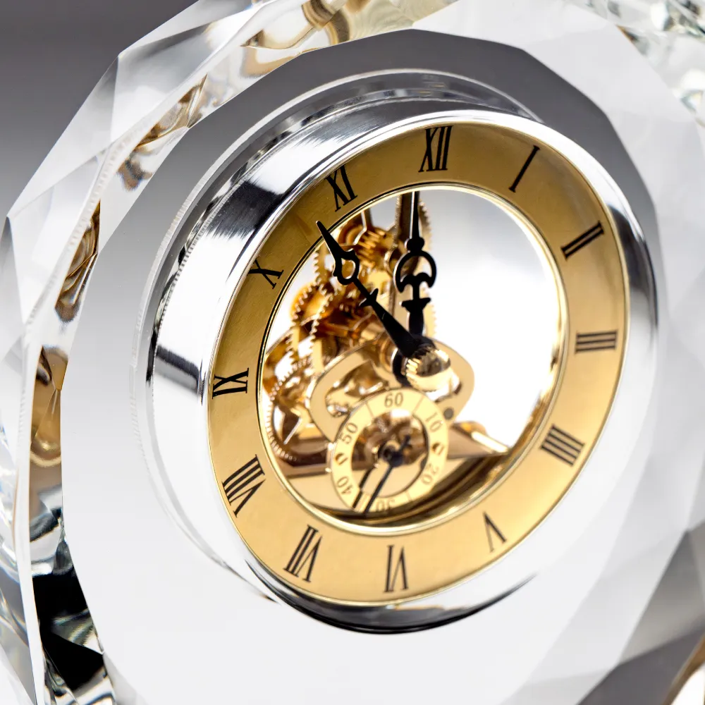 Round Crystal Clock Awards with Oval Glass Base in Box