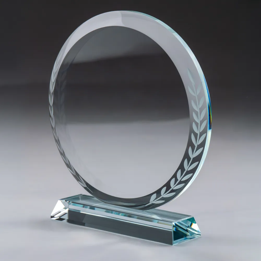 Round Clear Crystal Award with Engraved Leaves