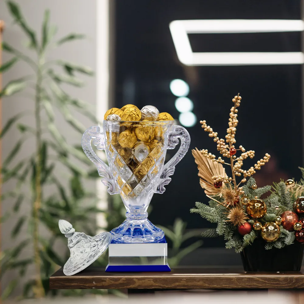 Large Crystal Glass Trophy Cup with Chocolate Gift Edition